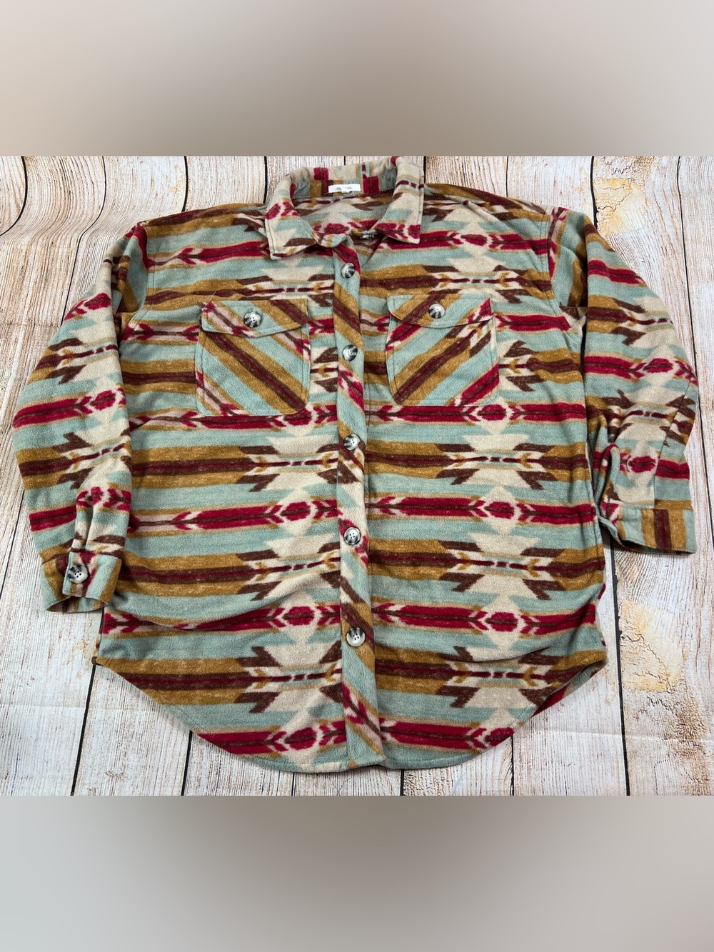 Maurices Aztec Print Fleece Button Shacket Shirt Size Medium
